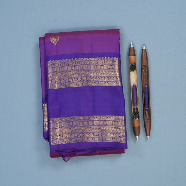 Hayagrivas Handloom Purple Kanjivaram Silk Saree with Purplish-Blue Border KBF42D1-12