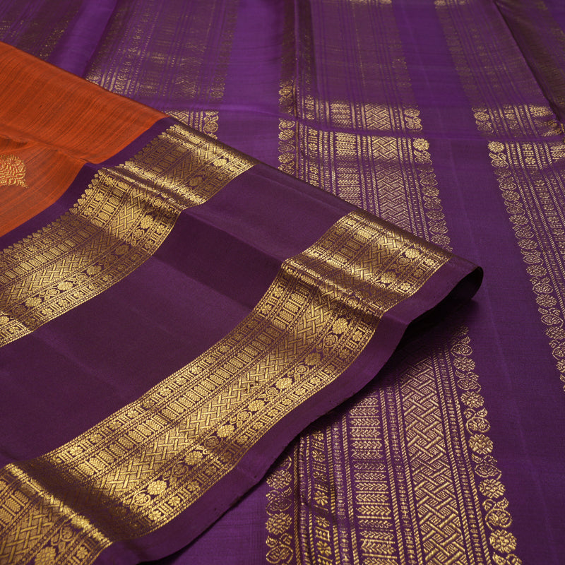 Hayagrivas Handloom Rust Orange Kanjivaram Silk Saree with Purple Border KBF42D1-17