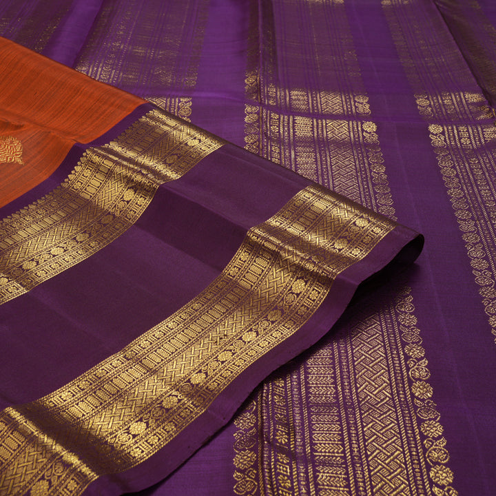 Hayagrivas Handloom Rust Orange Kanjivaram Silk Saree with Purple Border KBF42D1-17