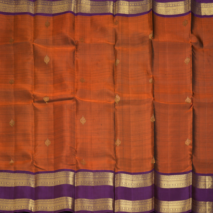 Hayagrivas Handloom Rust Orange Kanjivaram Silk Saree with Purple Border KBF42D1-17