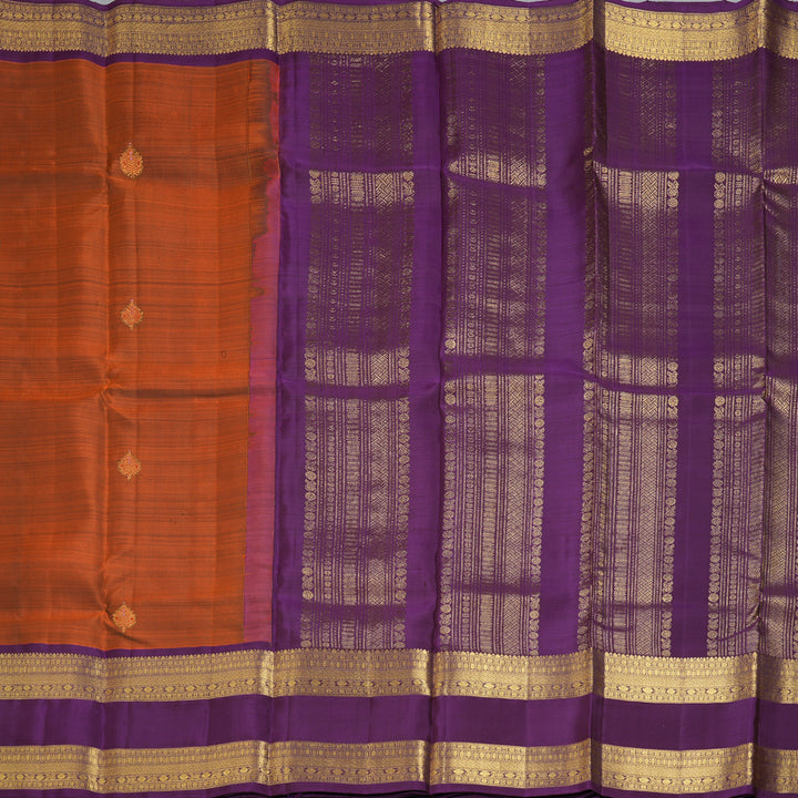 Hayagrivas Handloom Rust Orange Kanjivaram Silk Saree with Purple Border KBF42D1-17