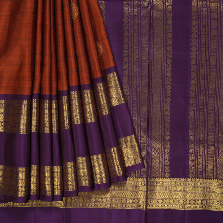 Hayagrivas Handloom Rust Orange Kanjivaram Silk Saree with Purple Border KBF42D1-17
