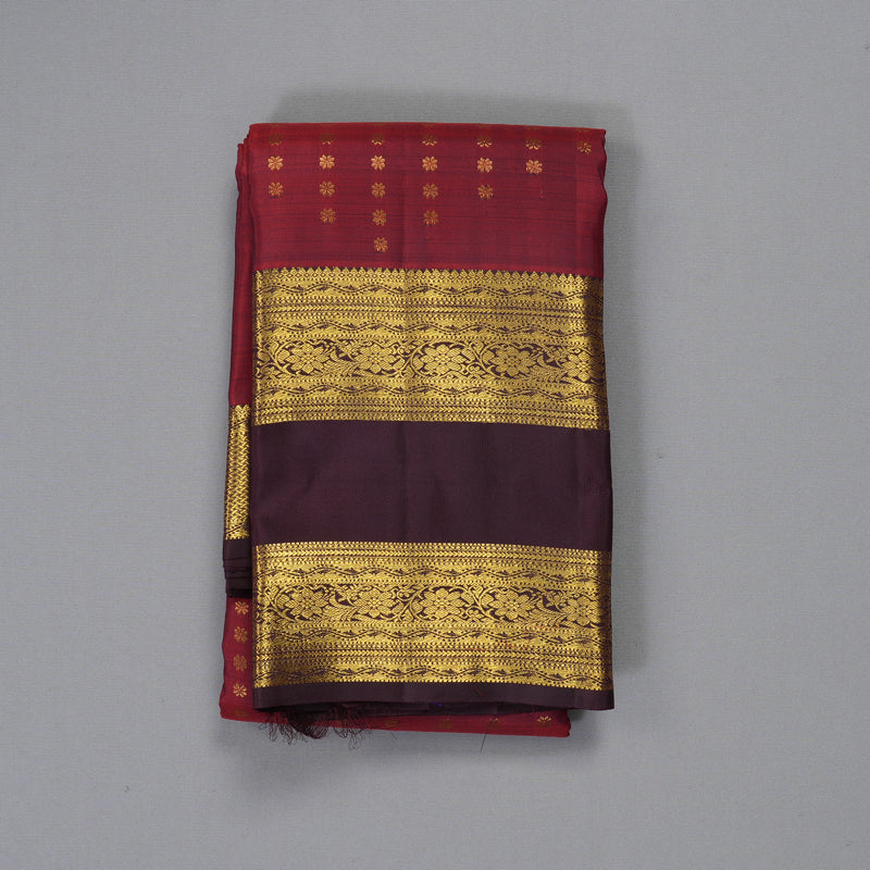Hayagrivas Handloom Rusty Red Kanjivaram Silk Saree with Coffee Brown Border KBF42D1-5