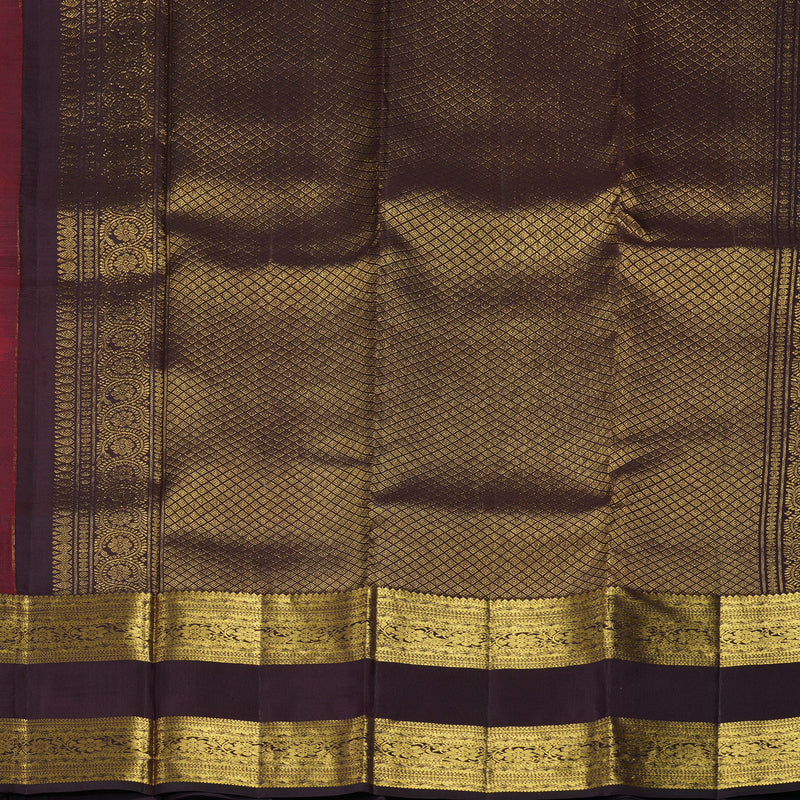 Hayagrivas Handloom Rusty Red Kanjivaram Silk Saree with Coffee Brown Border KBF42D1-5