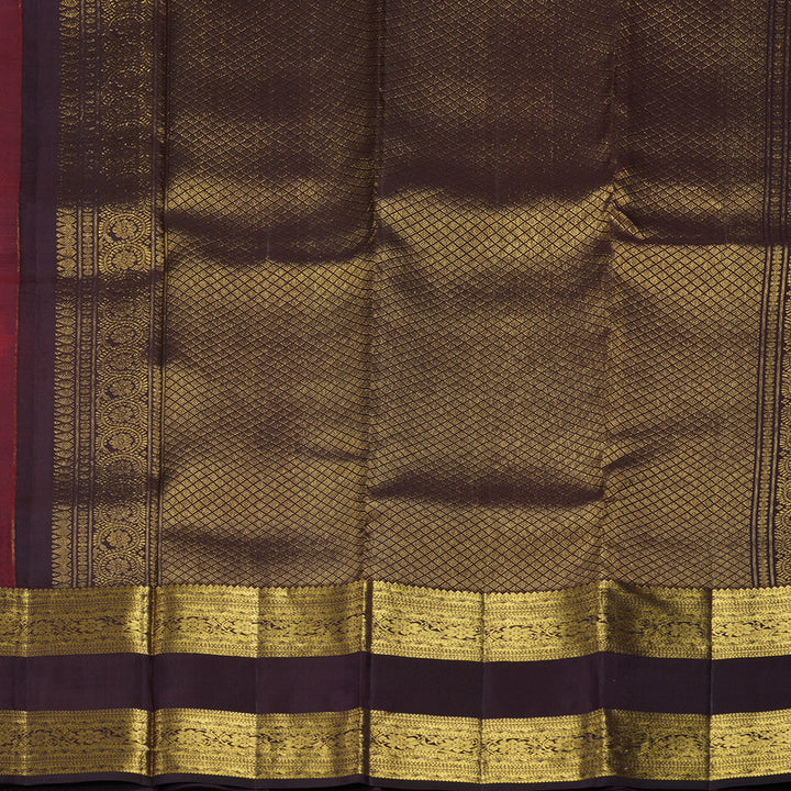 Hayagrivas Handloom Rusty Red Kanjivaram Silk Saree with Coffee Brown Border KBF42D1-5