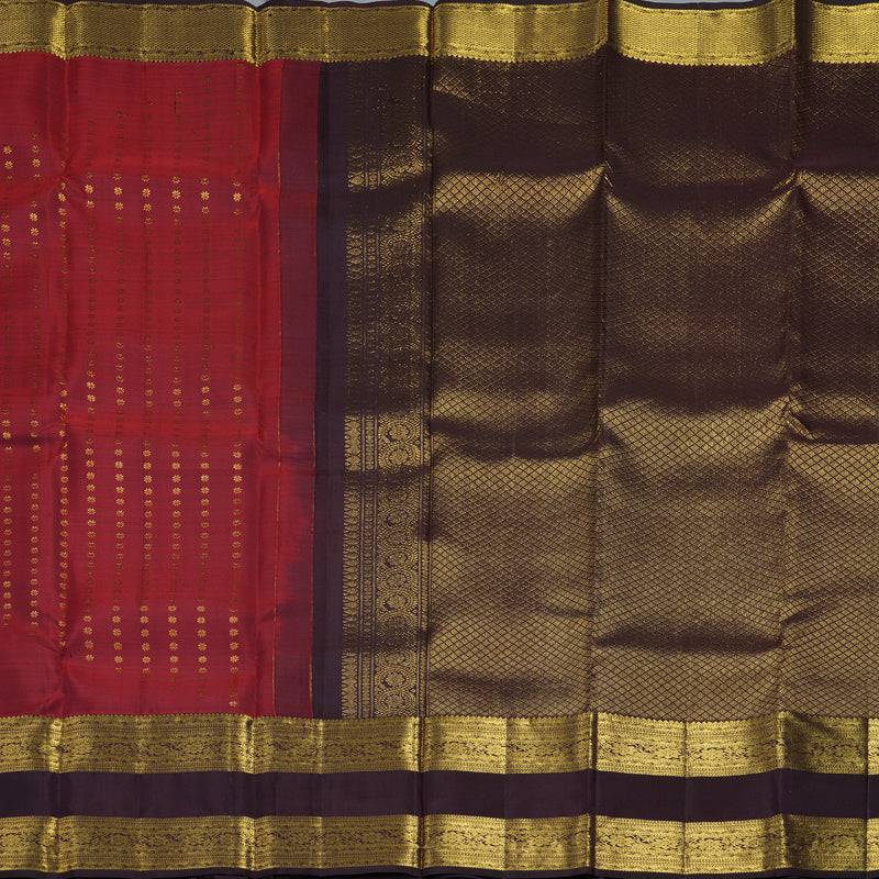 Hayagrivas Handloom Rusty Red Kanjivaram Silk Saree with Coffee Brown Border KBF42D1-5