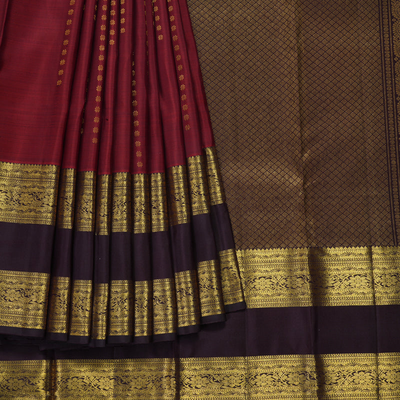 Hayagrivas Handloom Rusty Red Kanjivaram Silk Saree with Coffee Brown Border KBF42D1-5