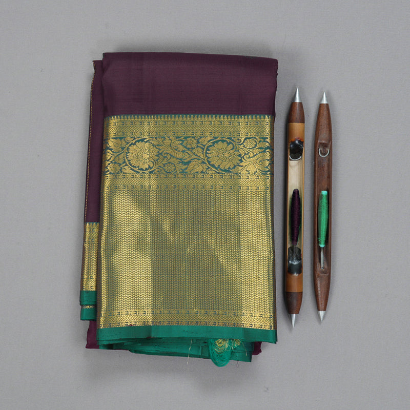 Hayagrivas Handloom Nagapazham Kanjivaram Silk Saree with Teal Green Border KBF42D2-5