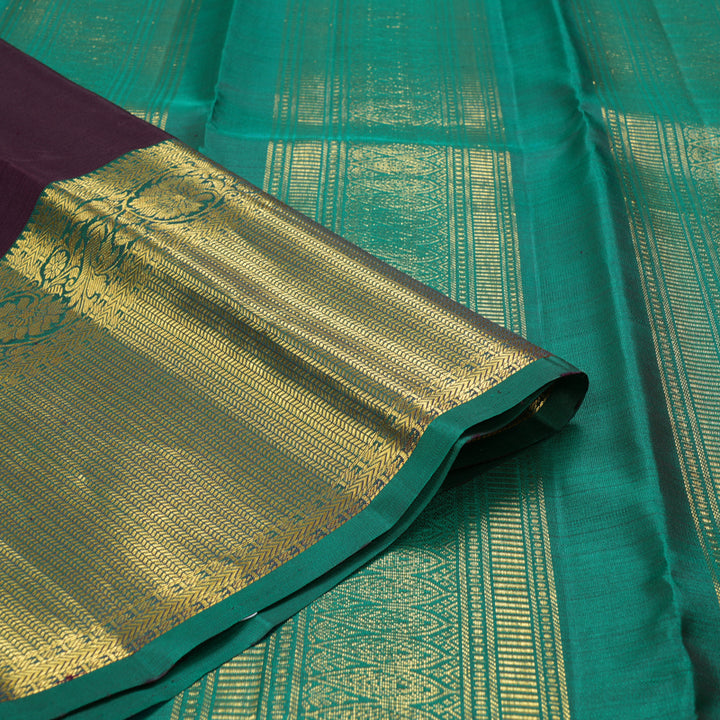 Hayagrivas Handloom Nagapazham Kanjivaram Silk Saree with Teal Green Border KBF42D2-5