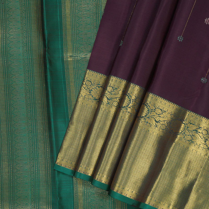 Hayagrivas Handloom Nagapazham Kanjivaram Silk Saree with Teal Green Border KBF42D2-5