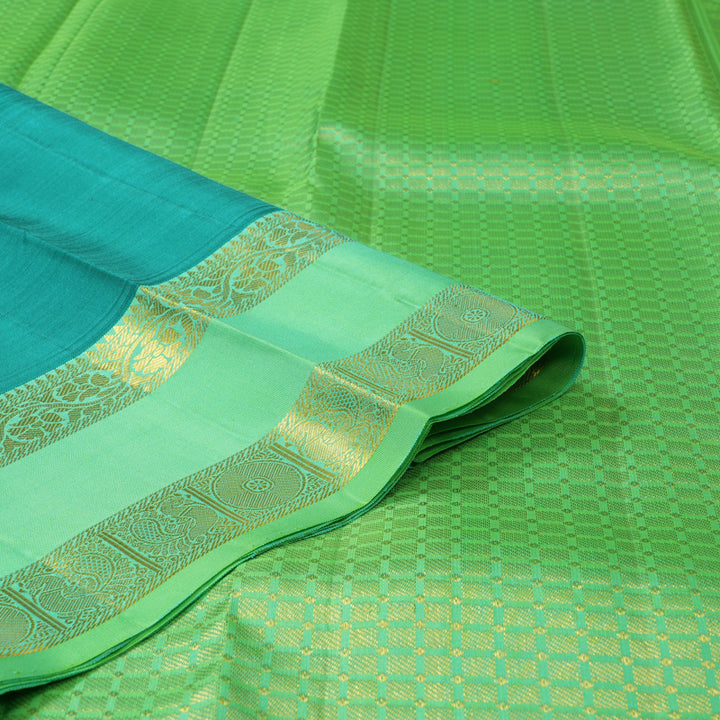 Hayagrivas Handloom Teal Kanjivaram Silk Saree with Neon Green Border KBF42D5-1