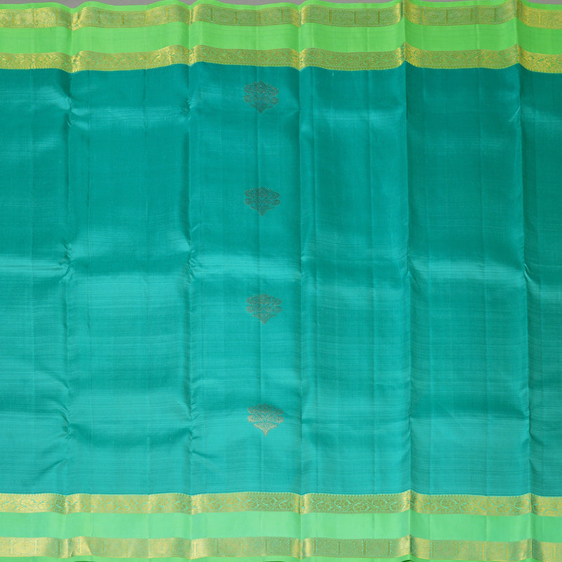 Hayagrivas Handloom Teal Kanjivaram Silk Saree with Neon Green Border KBF42D5-1