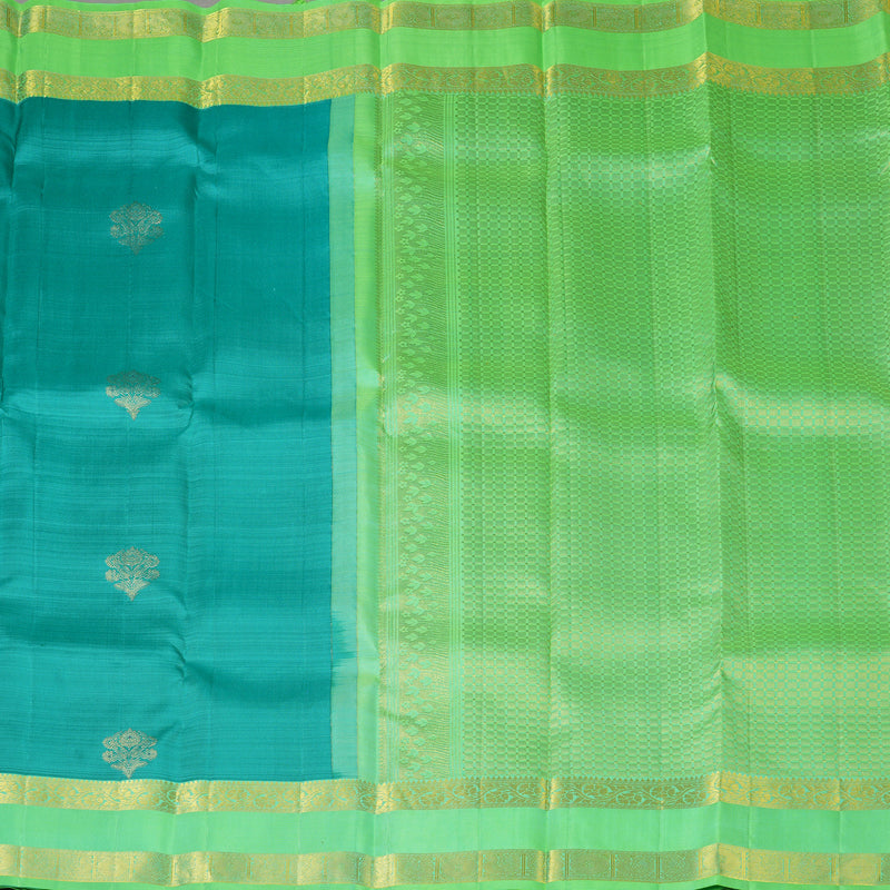 Hayagrivas Handloom Teal Kanjivaram Silk Saree with Neon Green Border KBF42D5-1