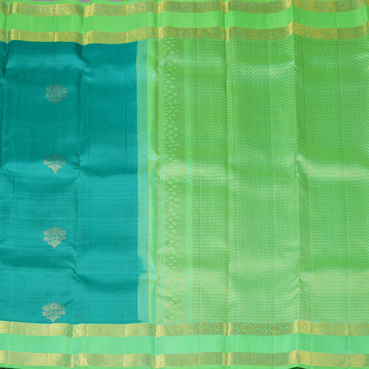 Hayagrivas Handloom Teal Kanjivaram Silk Saree with Neon Green Border KBF42D5-1