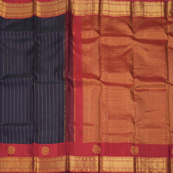 Hayagrivas Handloom Navy Blue Kanjivaram Silk Saree with Maroon Border KBF430F1-2