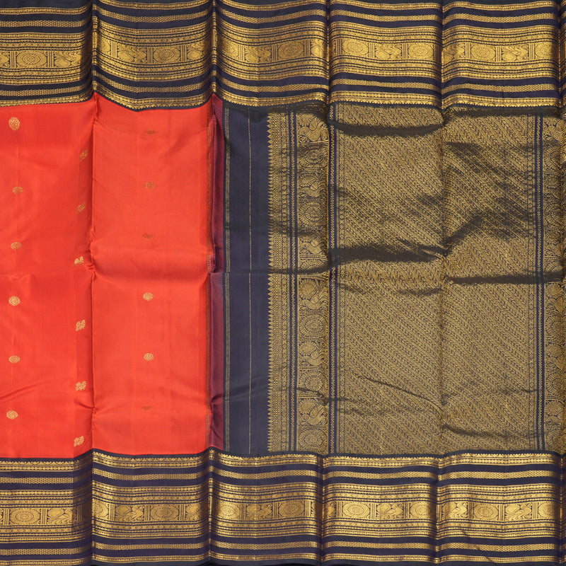Hayagrivas Handloom Red Kanjivaram Silk Saree with Midnight Blue Border KBF430F1-4