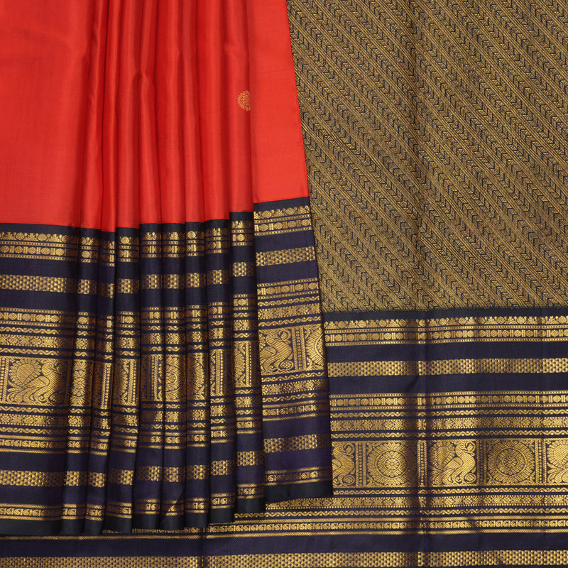 Hayagrivas Handloom Red Kanjivaram Silk Saree with Midnight Blue Border KBF430F1-4