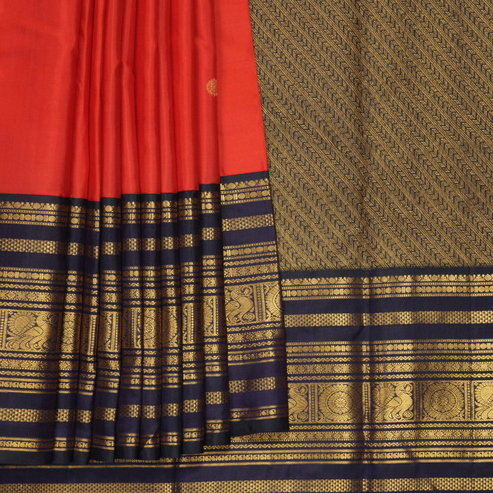 Hayagrivas Handloom Red Kanjivaram Silk Saree with Midnight Blue Border KBF430F1-4