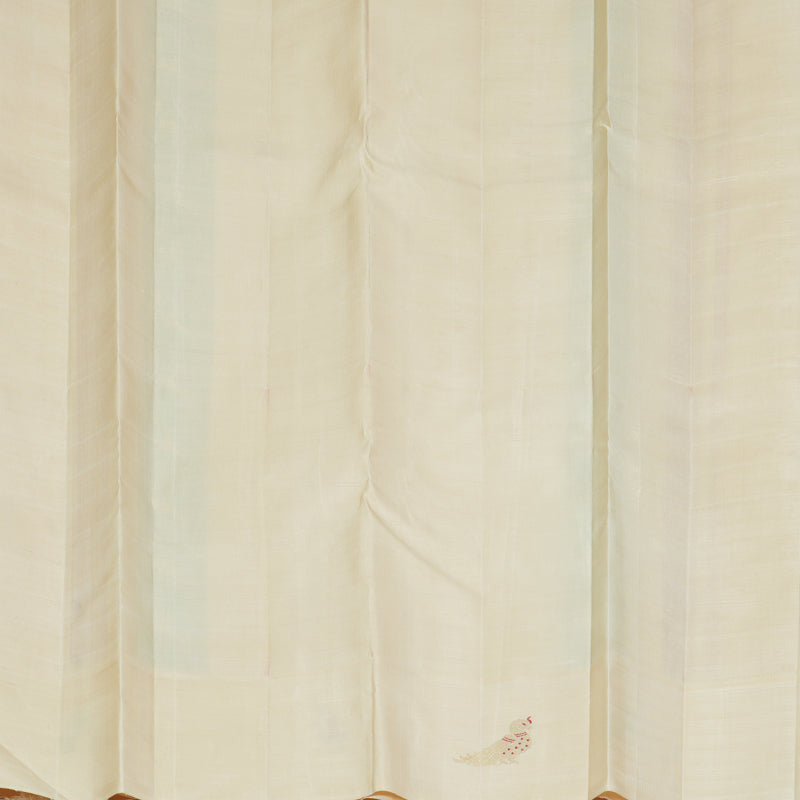 Hayagrivas Handloom Reddish-Orange Kanjivaram Silk Saree with Half-White Border KBF432F2-1