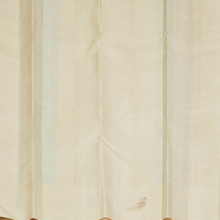 Hayagrivas Handloom Reddish-Orange Kanjivaram Silk Saree with Half-White Border KBF432F2-1