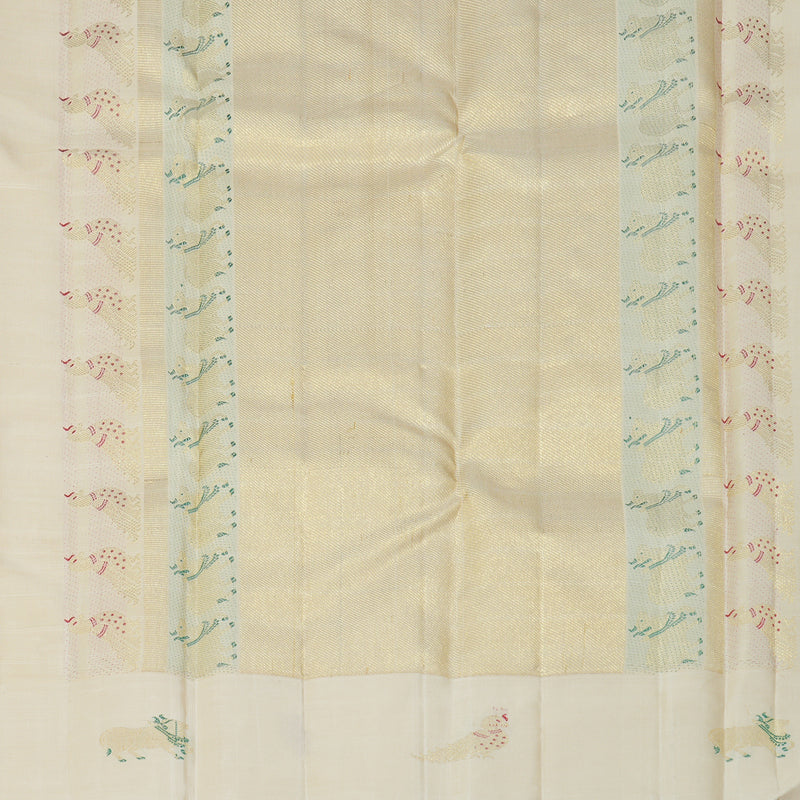 Hayagrivas Handloom Reddish-Orange Kanjivaram Silk Saree with Half-White Border KBF432F2-1