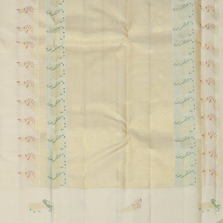 Hayagrivas Handloom Reddish-Orange Kanjivaram Silk Saree with Half-White Border KBF432F2-1