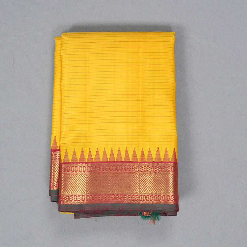 Hayagrivas Handloom Yellow Kanjivaram Silk Saree with Maroon Border KBF432F5-1