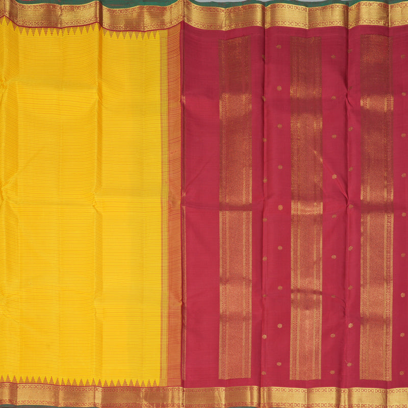 Hayagrivas Handloom Yellow Kanjivaram Silk Saree with Maroon Border KBF432F5-1