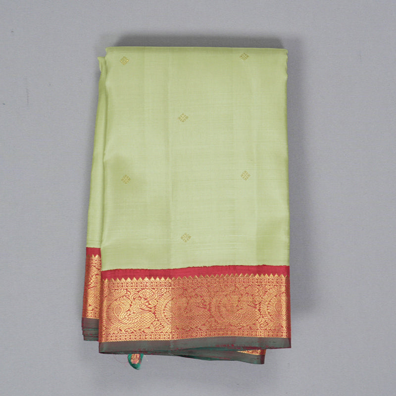 Hayagrivas Handloom Pista Green Kanjivaram Silk Saree with Maroon Border KBF432F6-1