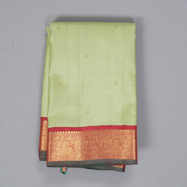 Hayagrivas Handloom Pista Green Kanjivaram Silk Saree with Maroon Border KBF432F6-1