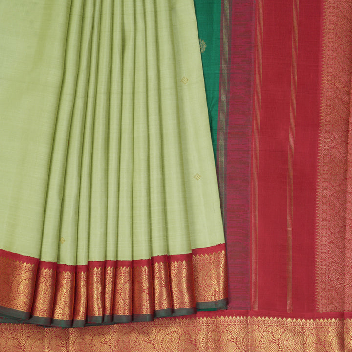 Hayagrivas Handloom Pista Green Kanjivaram Silk Saree with Maroon Border KBF432F6-1