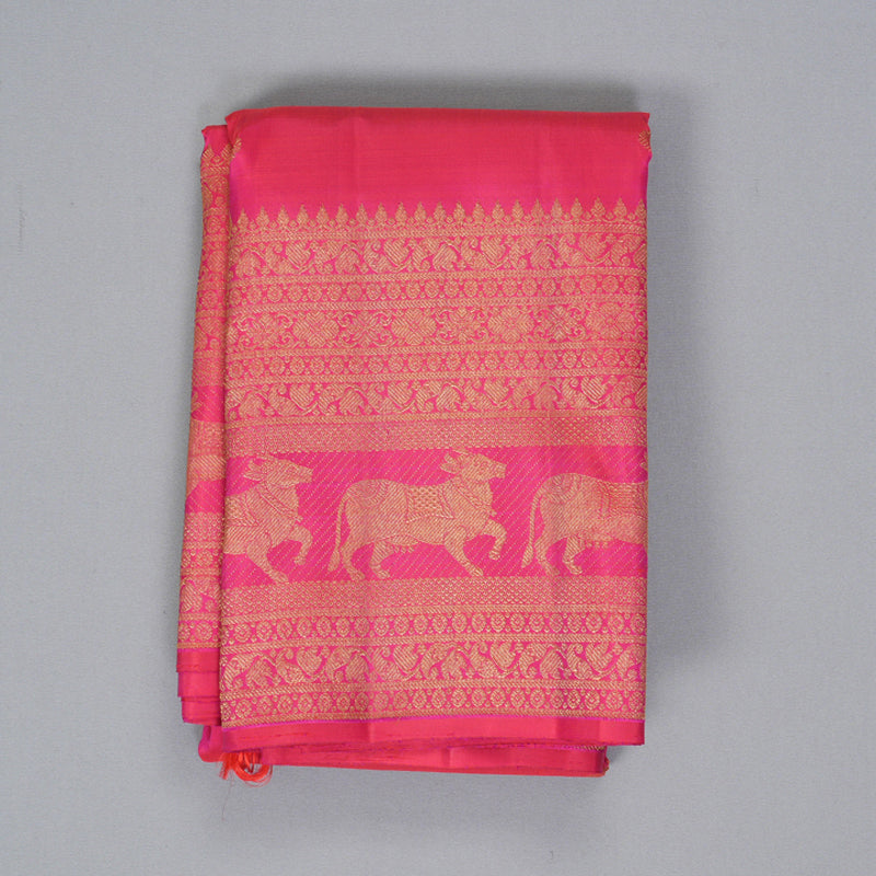 Hayagrivas Handloom Orangish-Pink Kanjivaram Silk Saree KBF432F8-1