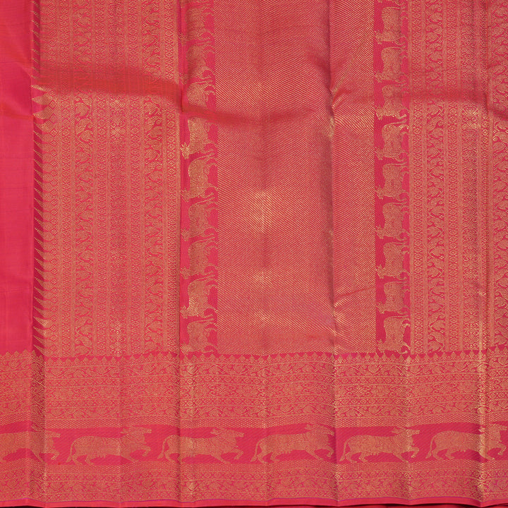 Hayagrivas Handloom Orangish-Pink Kanjivaram Silk Saree KBF432F8-1