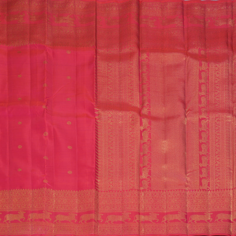 Hayagrivas Handloom Orangish-Pink Kanjivaram Silk Saree KBF432F8-1