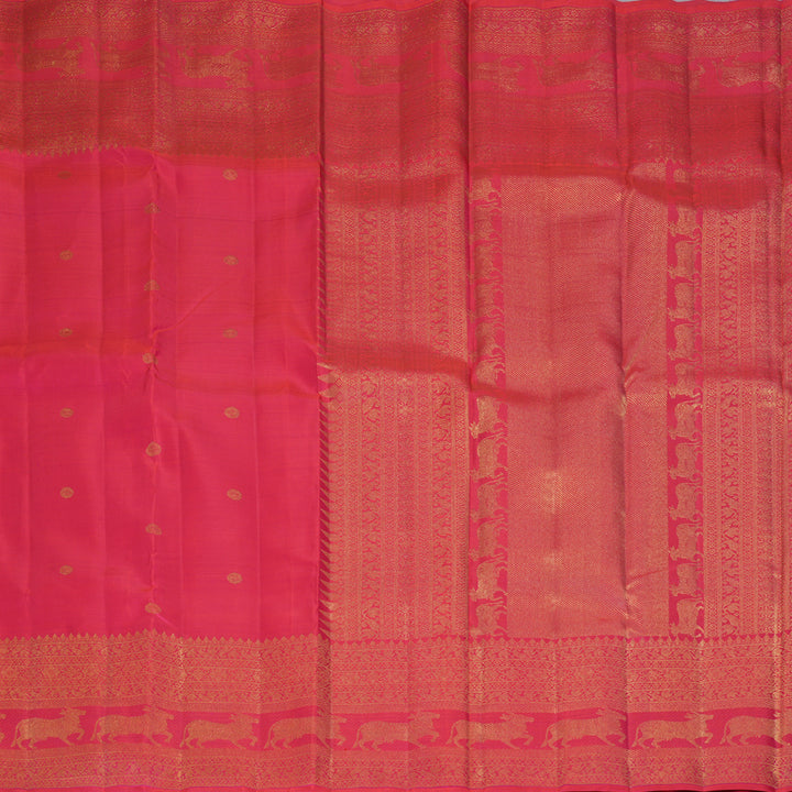 Hayagrivas Handloom Orangish-Pink Kanjivaram Silk Saree KBF432F8-1