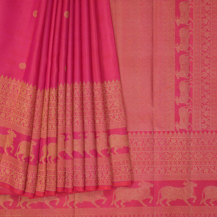 Hayagrivas Handloom Orangish-Pink Kanjivaram Silk Saree KBF432F8-1
