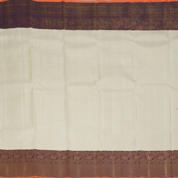 Hayagrivas Handloom Half-White Kanjivaram Silk Saree with Wine Border KBF432F9-1