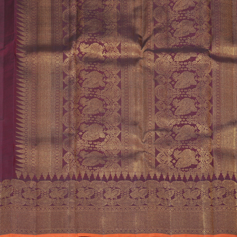 Hayagrivas Handloom Half-White Kanjivaram Silk Saree with Wine Border KBF432F9-1