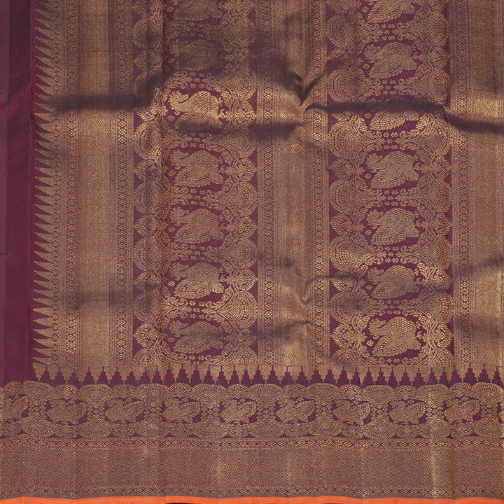 Hayagrivas Handloom Half-White Kanjivaram Silk Saree with Wine Border KBF432F9-1