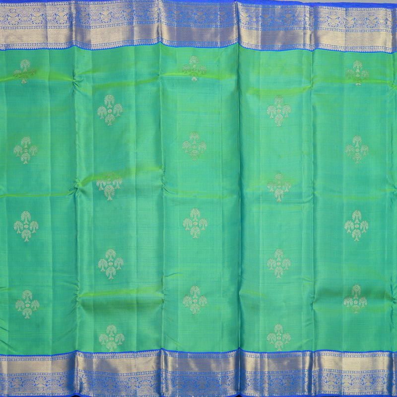 Hayagrivas Handloom Yellowish-Green Kanjivaram Silk Saree with MS Blue Border KBF433F1-12