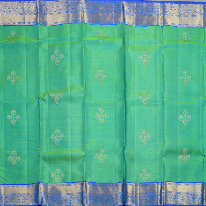 Hayagrivas Handloom Yellowish-Green Kanjivaram Silk Saree with MS Blue Border KBF433F1-12