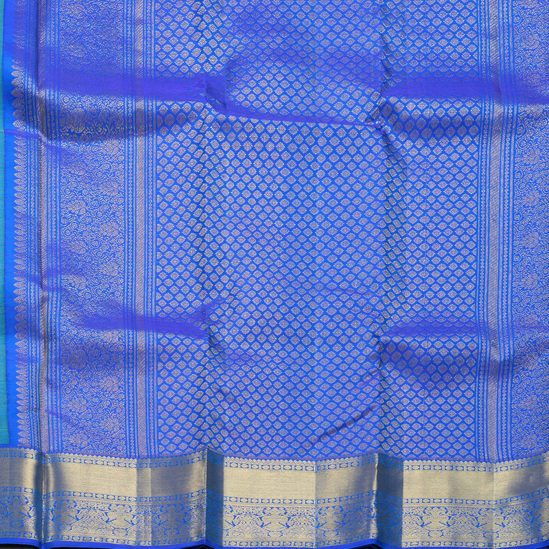 Hayagrivas Handloom Yellowish-Green Kanjivaram Silk Saree with MS Blue Border KBF433F1-12