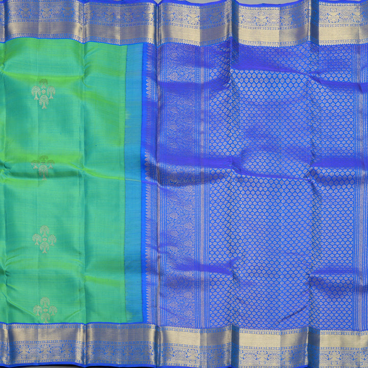 Hayagrivas Handloom Yellowish-Green Kanjivaram Silk Saree with MS Blue Border KBF433F1-12