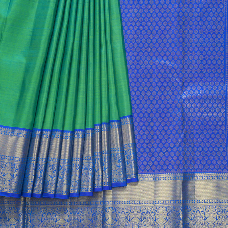 Hayagrivas Handloom Yellowish-Green Kanjivaram Silk Saree with MS Blue Border KBF433F1-12