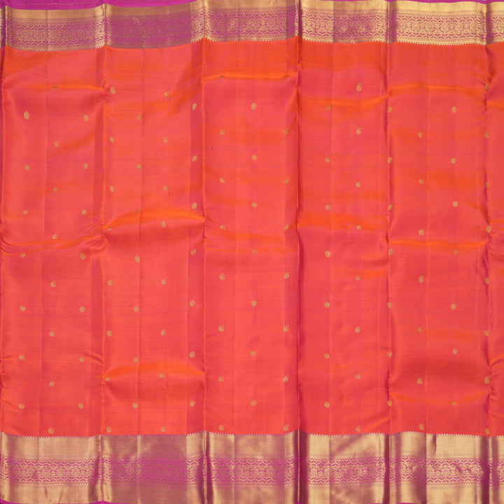 Hayagrivas Handloom Orangish-Pink Kanjivaram Silk Saree with Pink Border KBF433F1-22