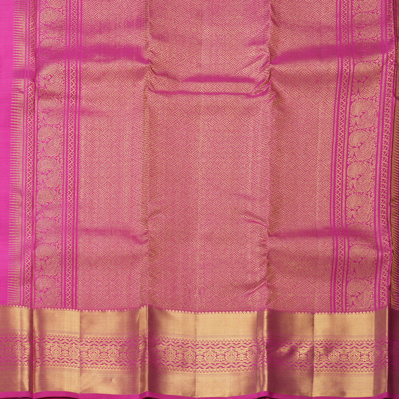 Hayagrivas Handloom Orangish-Pink Kanjivaram Silk Saree with Pink Border KBF433F1-22