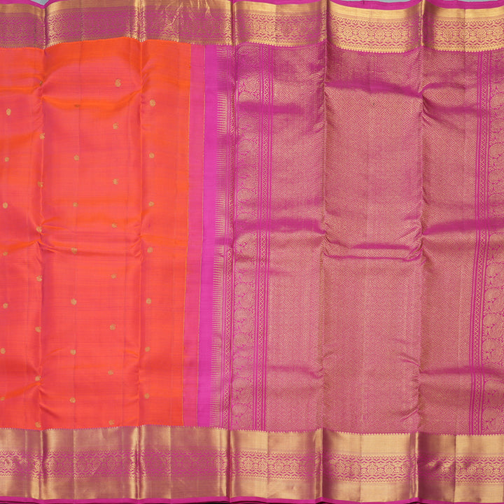 Hayagrivas Handloom Orangish-Pink Kanjivaram Silk Saree with Pink Border KBF433F1-22