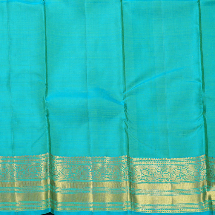 Hayagrivas Handloom Lime Green Kanjivaram Silk Saree with Sky Blue Border KBF433F1-26