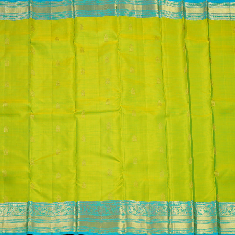 Hayagrivas Handloom Lime Green Kanjivaram Silk Saree with Sky Blue Border KBF433F1-26