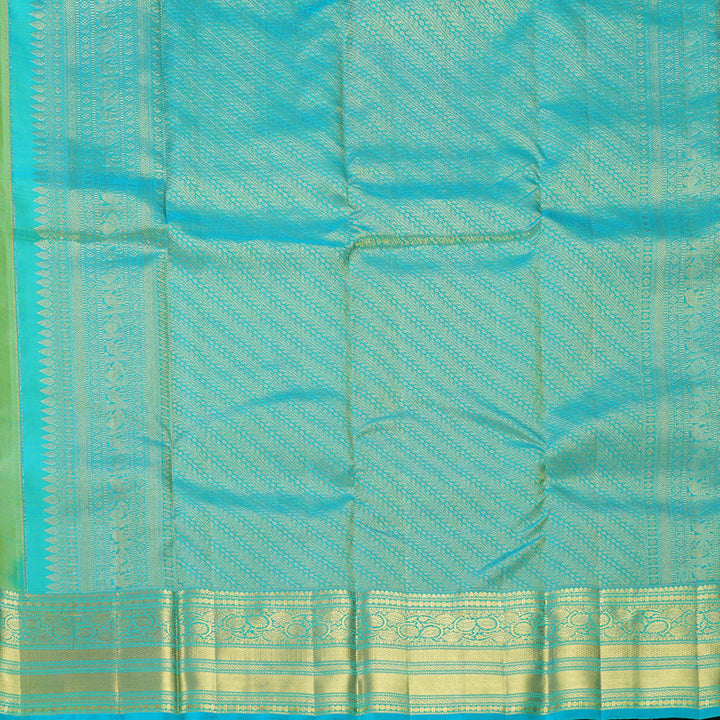 Hayagrivas Handloom Lime Green Kanjivaram Silk Saree with Sky Blue Border KBF433F1-26